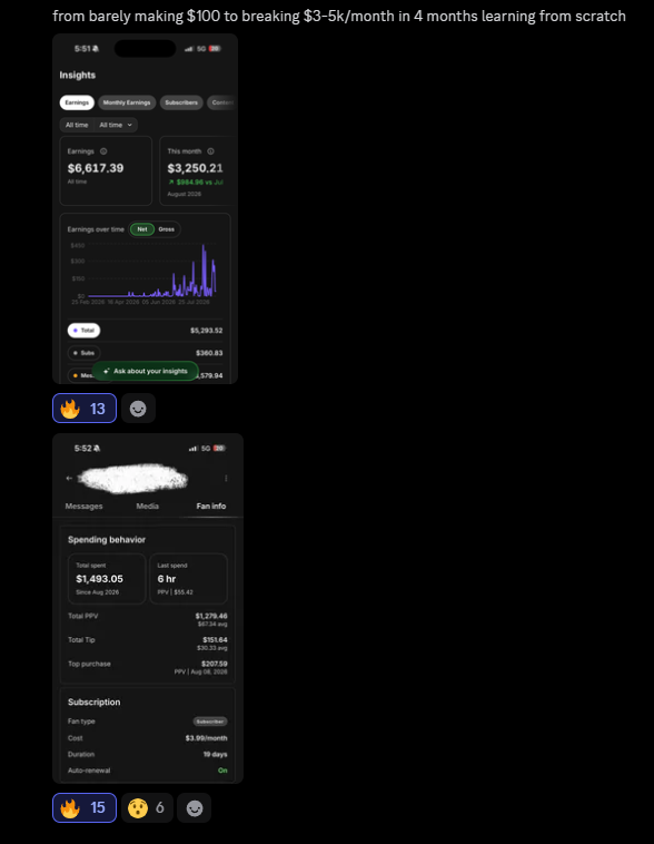 Student win: earnings screenshots shared in the community